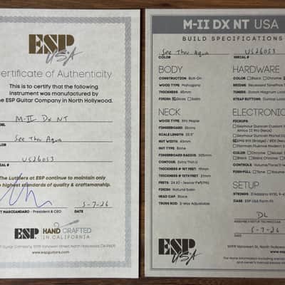 ESP USA M-II DX NT Mahogany Gold Hardware Electric Guitar - See Thru Aqua - Gold EMG 81X (Bridge) & 85X (Neck) Pickups image 15