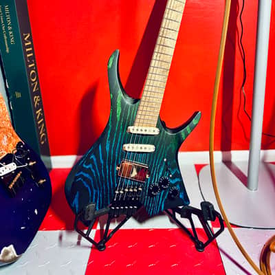NK Guitars Headless Super Strat (HSS) - Green / Blue / Black - Sandblasted Ash image 4