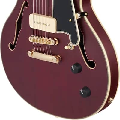 D'Angelico Deluxe Mini DC Semi-hollowbody Electric Guitar - Satin Trans Wine image 5