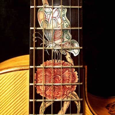 Acoustic Parlor Cutaway Guitar Handmade by Blueberry Butterflies Motif image 4