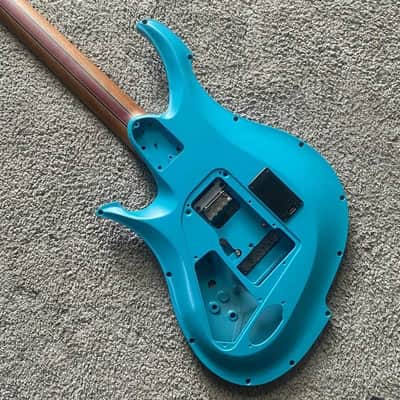 Blue Aluminum Guitar Body with Roasted Maple Wood Neck, Rosewood Fingerboard image 6