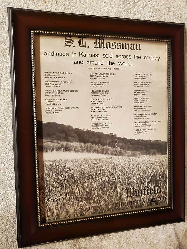 1974 Mossman Acoustic Guitars Promotional Ad Framed Dealer List Original image 1