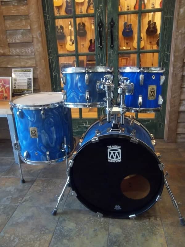 Modern Drum Shop New York City Custom Designed 4 Piece Drum Set Blue Swirl image 1