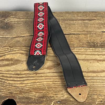 Vintage 1970s Gretsch Jacquard Guitar Strap – Red Diamond Weave image 6