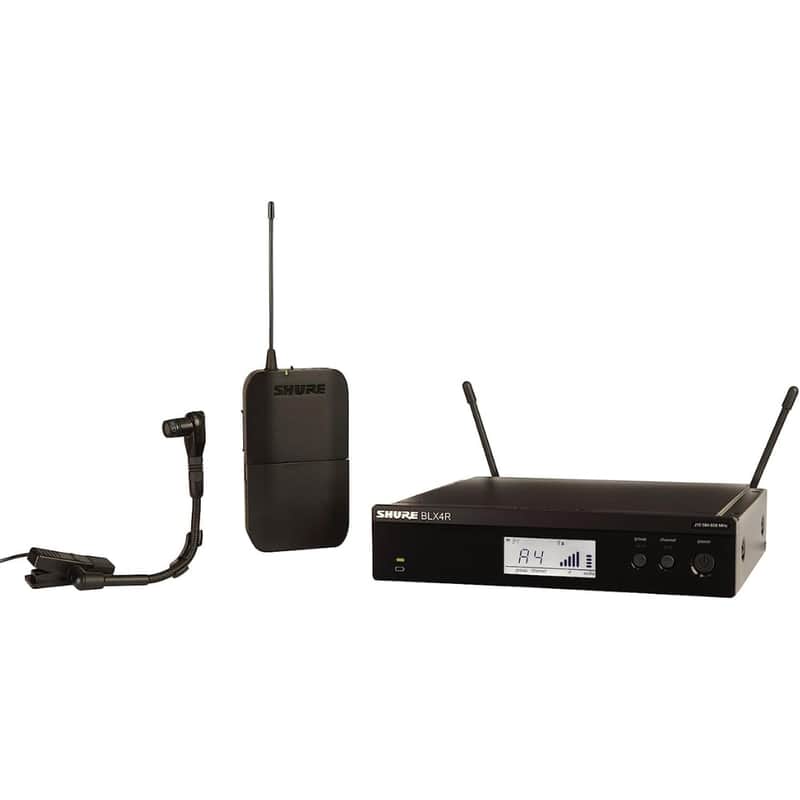 Shure BLX14R/B98 UHF Wireless Microphone System - Perfect for Brass, Woodwinds, Percussion - 14-Hour Battery Life, 300 ft Range | Clip-on Instrument Mic, Single Channel Rack Mount Receiver | H10 Band image 1