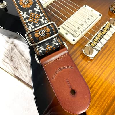 Walker & Williams H-42 Vintage Series Plush Back Cream Mandala Woven Strap w/Chestnut Ends image 6