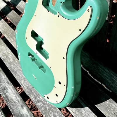 JVG - P Bass Body JB ROUTED ALDER WOOD GREEN Pearl Mist Patina Lacquer Thin Skin finish with AGED PICKGUARD included JVGuitars Reborn Old image 6
