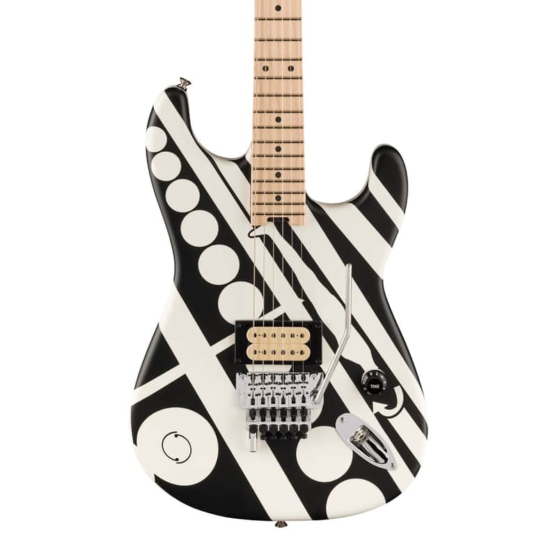 EVH Striped Series Circles - Maple Fingerboard, White and Black image 1