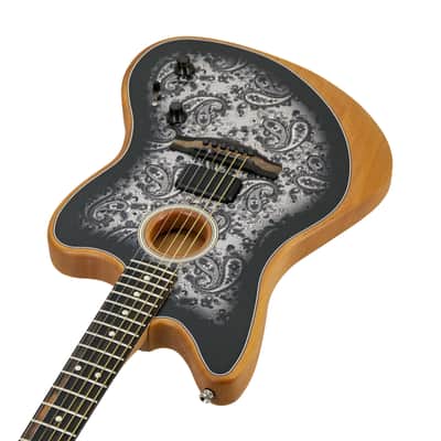 Fender FSR American Acoustasonic Jazzmaster AC Guitar w/bag, Ebony FB, Black Paisley, US231XXXX image 2