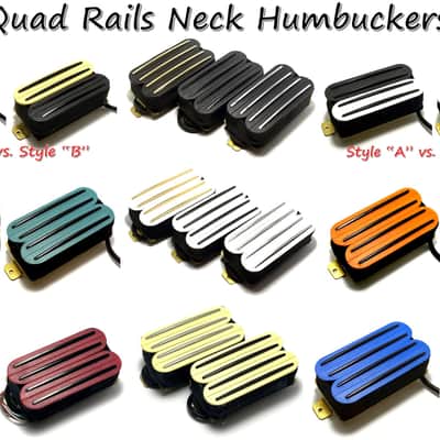 Quad Rails White Black Zebra Neck Humbucker, Four Black Blade Rails, Passive 23K Pickup ~ Style A image 5