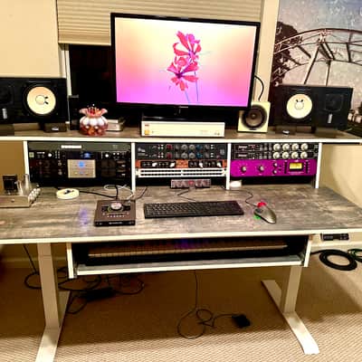 Height Adjustable Birch Plywood Producer Studio Desk - Hand Made - Birch Dark Grey image 2