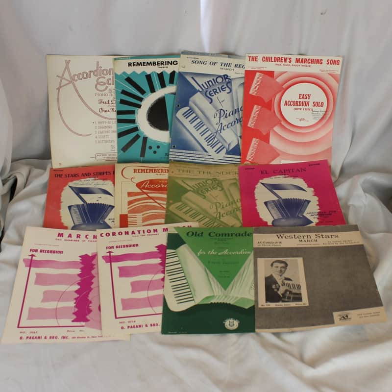 Lot of 12 Used Vintage Accordion Sheets - Marching Along (Ampco, O Pagani, Miller and More) image 1