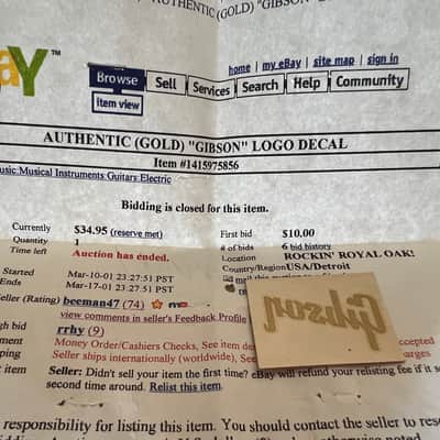 Immagine Gibson Gibson Gold Headstock Logo NOS 1960s - 5
