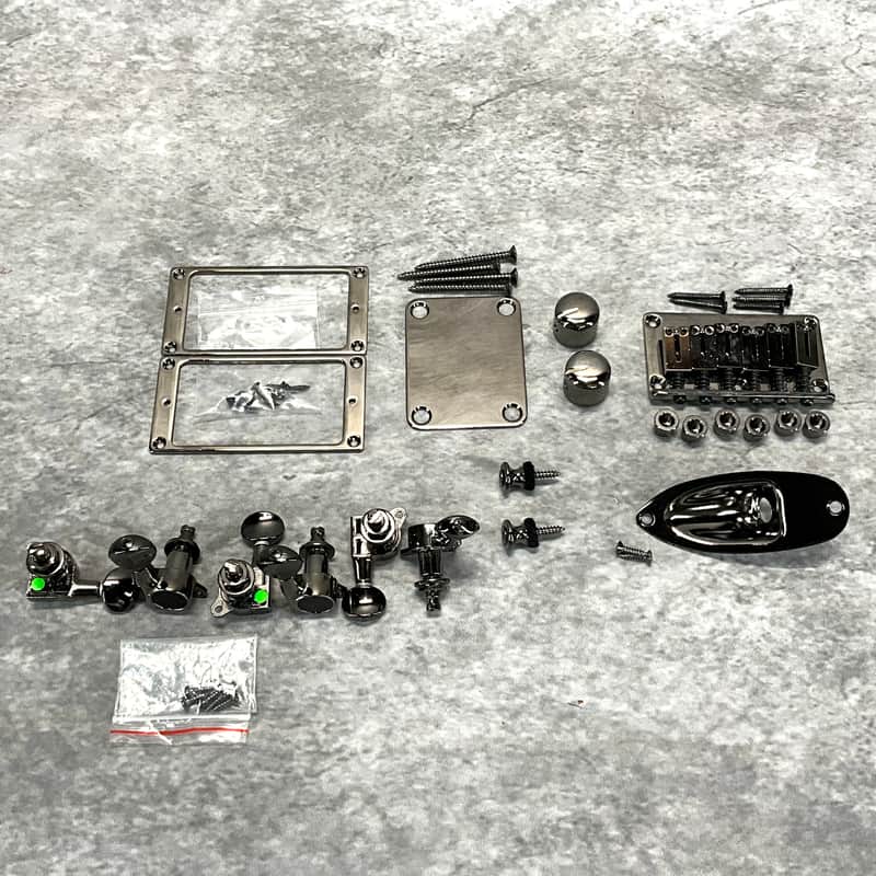 Gotoh Hardware Set w/ Tuners, Bridge, Pickup Rings, Knobs, Strap Buttons, Neck Plate, and Ferrules - Cosmo Black image 1