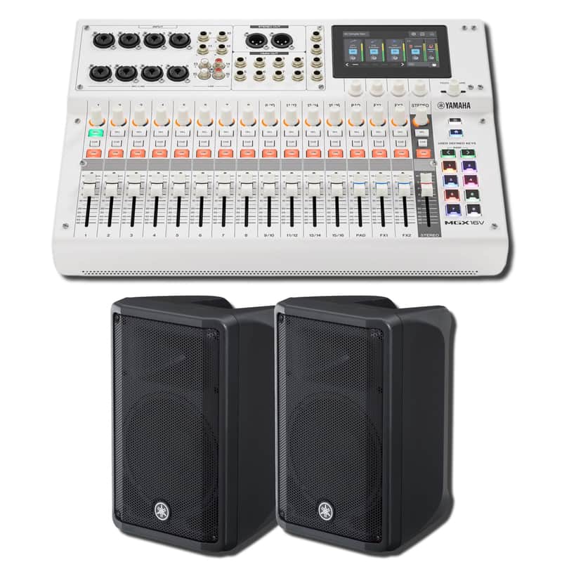 Yamaha MGX16V W 22-Channel Digital Mixing Console with HDMI-USB 4K Video Capture and Pair of DBR10 10-Inch 700W Powered Speakers (White Video Bundle) image 1
