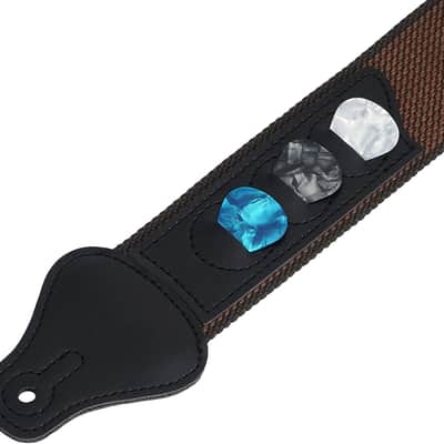 Guitar Strap, Soft Cotton Straps With 3 Pick Holders, Button Headstock Adaptor, 1 Pair Locks and 3 Picks Set For Electric/Acoustic Guitar(Coffee) image 2