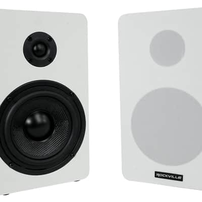 2) Rockville RockShelf 54W White 5.25" Home Bookshelf Speakers+8" Speaker Stands image 3