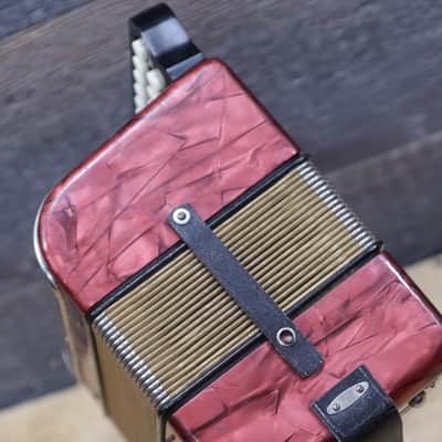 Hohner Erica 2-Row 8-Bass 21-Treble Button A-D Red Diatonic Accordion - Germany image 17