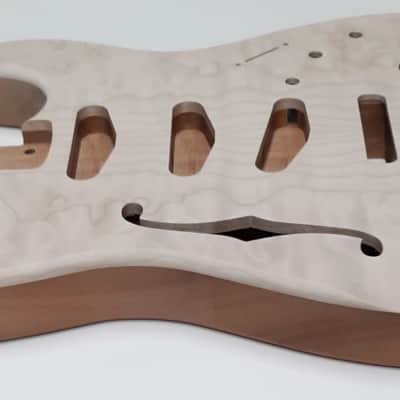 Shepard Custom Guitars Thinline Stratocaster Body Quilted Maple Top On 1pc Mahogany 2022 Unfinished image 8