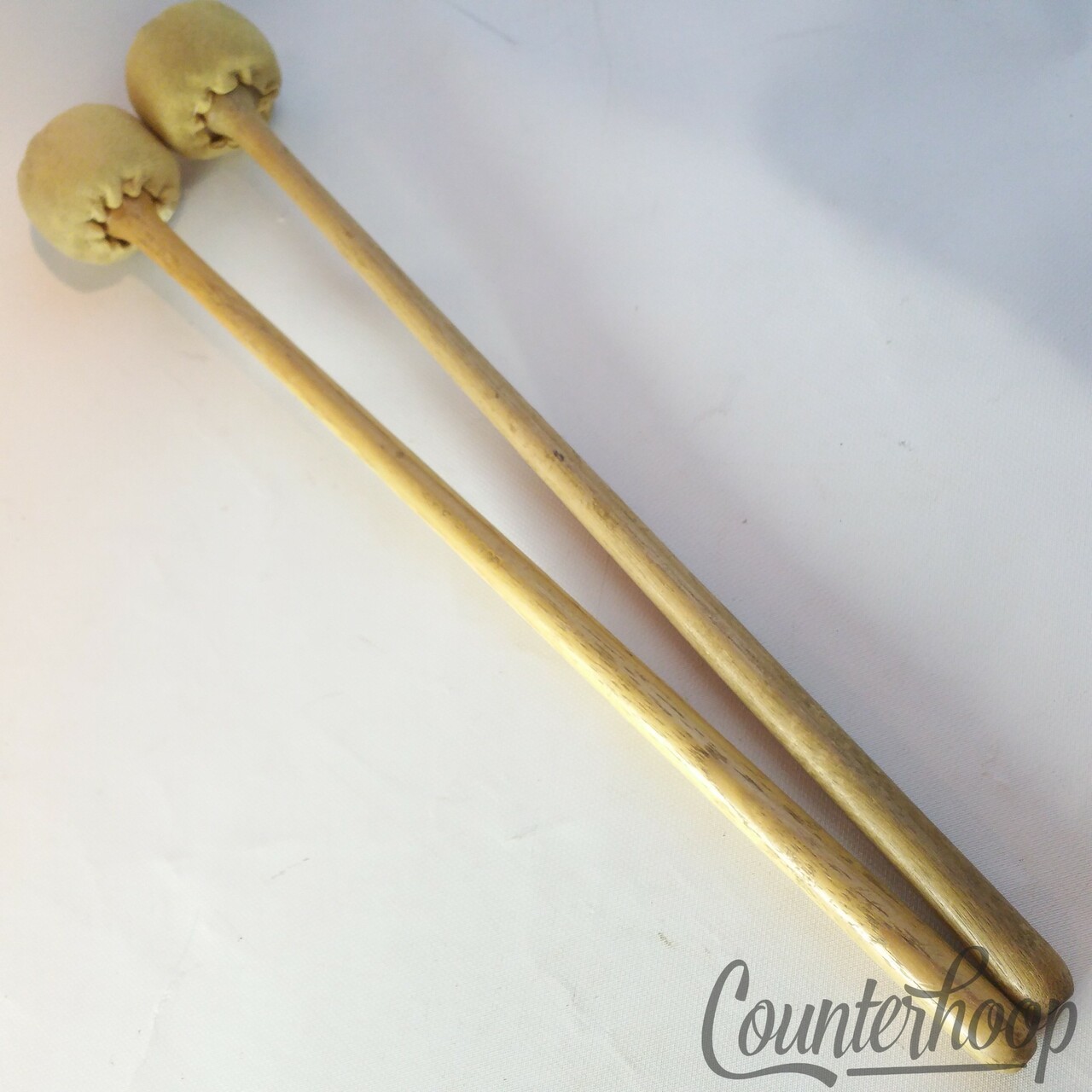 Ludwig #346 2x Mallets Wood Handles Leather Head Marching Bass Drum Vintage 60s — main photograph