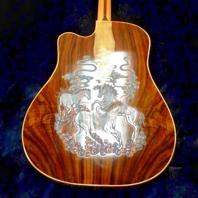Acoustic Guitar Handmade by Blueberry, 6 String Wood Horse Motif Guitar,Custom Handcrafted Wooden Guitar, Dreadnought Guitar,Steel String image 12