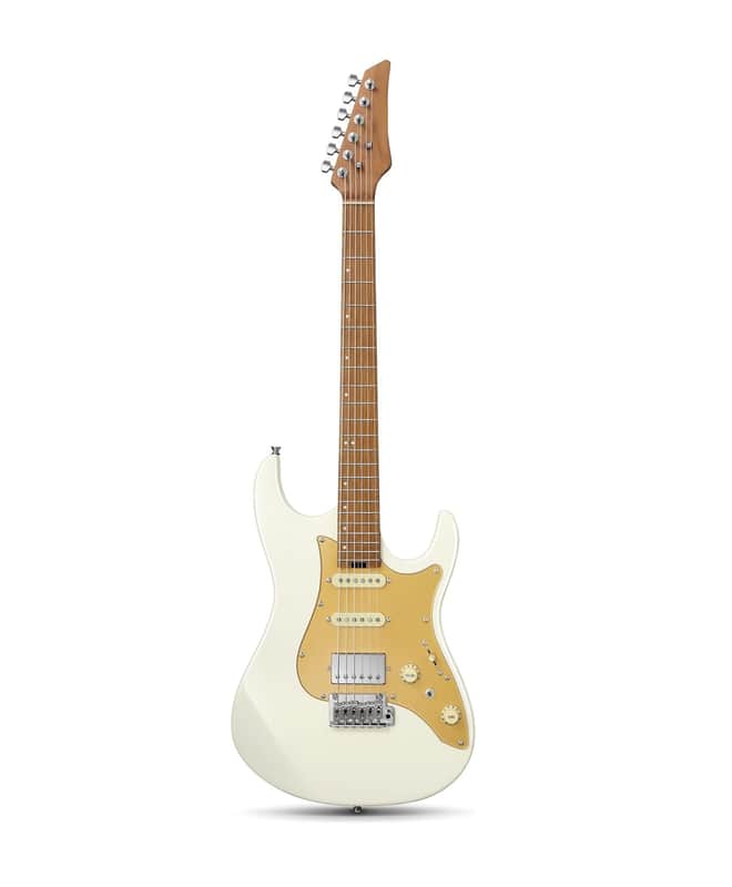 39 Inch Electric Guitar, Solid Double-cut Poplar Body Electric Guitar for Intermediate & Pro Players, 7 Tone-switching Options & Tremolo Bridge, Bonus Bag, White image 1