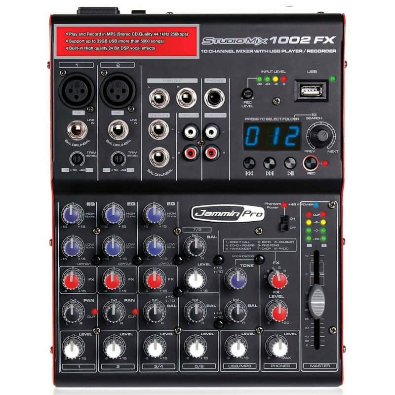 JAMMIN PRO STUDIOMIX 1002FX 10 Channel USB Recording Mixer with Software & Vocal Effects image 1