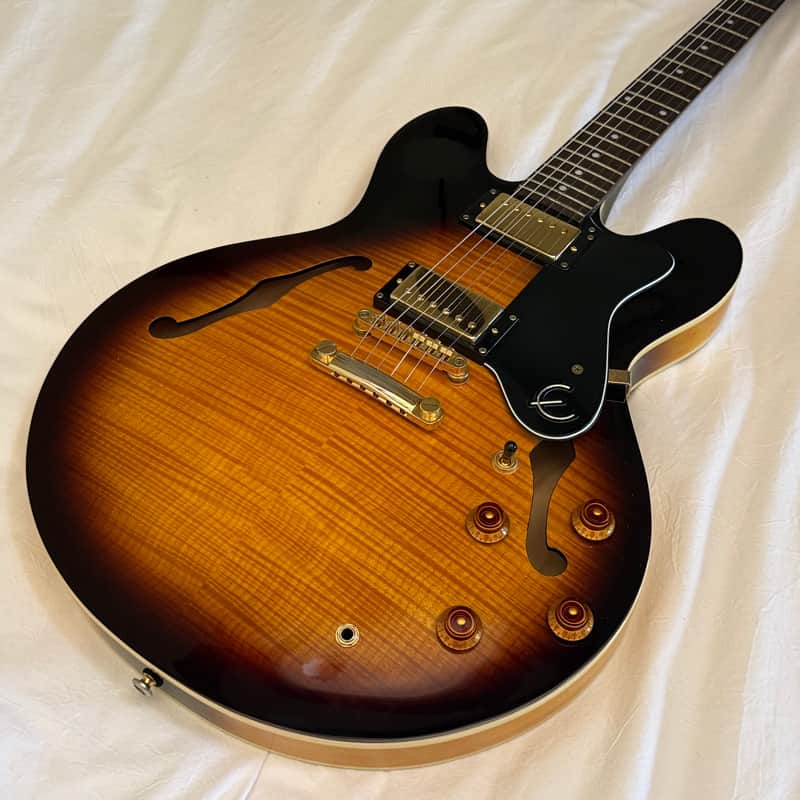 2004 Epiphone Dot Deluxe Flame Top - Made in Korea (MIK) - Vintage Sunburst - Free Pro Setup image 1