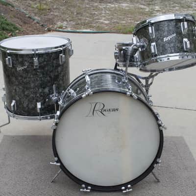 Vintage 60's Rogers Black Diamond Pearl Drum Set Matching Snare image 1