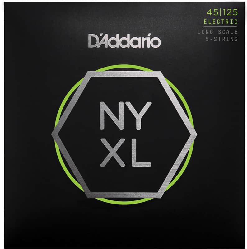 D'Addario NYXL45125 Nickel Wound Long Scale Light Top / Medium Bottom 5-String Bass Guitar Strings, 45-125 image 1
