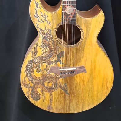 Blueberry NEW IN STOCK Handmade Acoustic Guitar Double Cutaway Dragon with Mango Wood image 7