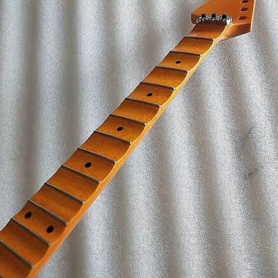 Glossy Finish Maple Guitar Strat Style Neck with Scalloped Fingerboard, Reversed Headstock image 5