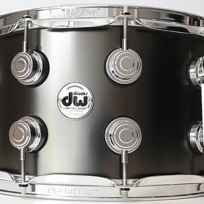 DW Collectors Satin Black Over Brass 8" x 14" Snare Drum w/ VIDEO! image 1