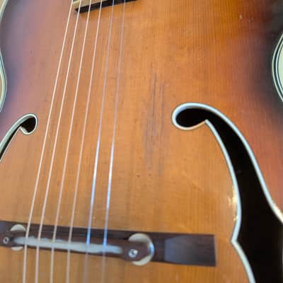 Vintage 1950s Huttl Archtop Acoustic Guitar with Hofner Tailpiece Germany image 7