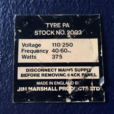 VINTAGE MARSHALL "STOCK TAG" FROM BACK PANNEL JMP PLEXI ERA image 3