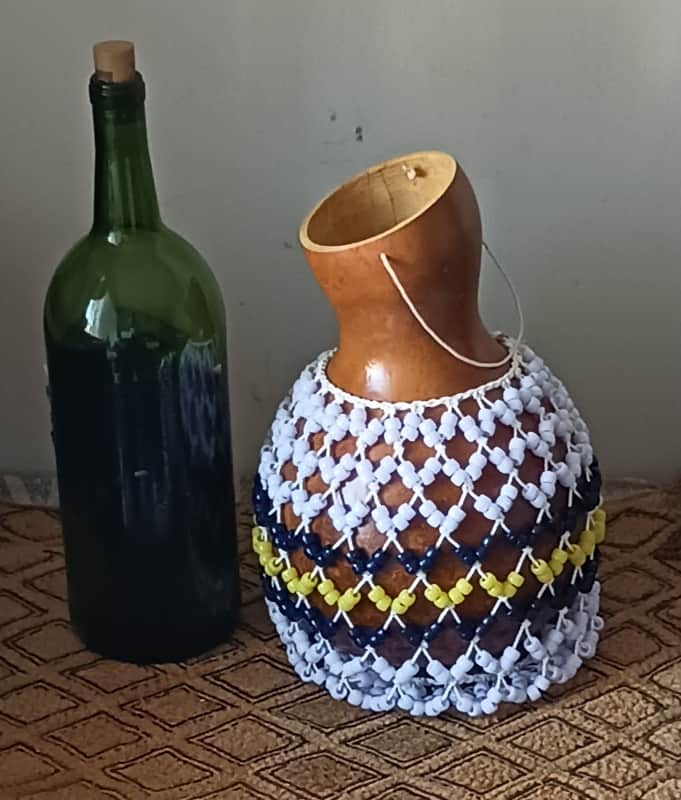 Sekere (medium Yoruba-style netted gourd rattle) image 1