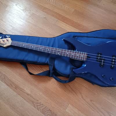 Vintage Yamaha RBX350 90s Lefty Left Handed Bass Guitar Blue Sparkle Levy Gig Bag image 1