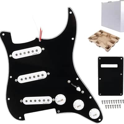 Prewired Loaded Pickguard, Guitar Pickguard-3-Ply SSS Prewired Loaded Pickguard with Alnico V Pickups Kit Humbucker Pickups for Stratocaster/Strat Guitars Replacement Parts (black) image 1