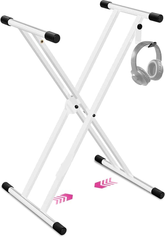 Piano Keyboard Stand - X Style Adjustable and Portable Heavy Duty Music Stand for Kids and Adults - Fits 54 61 88 Key Electric Pianos - Double Braced Foldable Digital Piano Table Frame (White X-Style) image 1