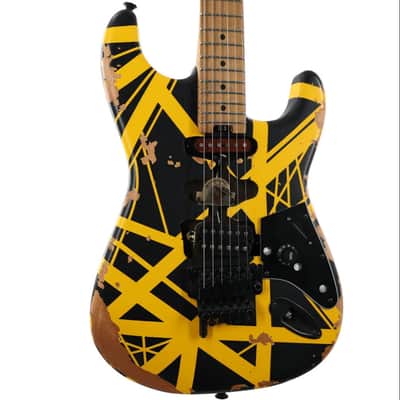 EVH Limited Edition Striped Series Frankenstein Frankie Guitar w/ Gig Bag - Aged Black and Yellow Bumblebee image 3