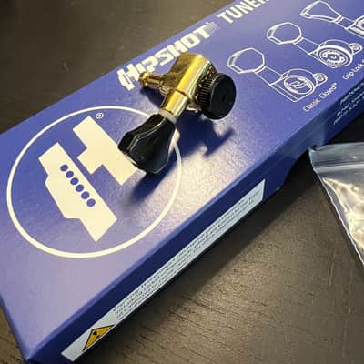 Hipshot 7 In-Line Grip-Lock Open Locking Tuners (Reverse Headstock/Treble Side) - Black / Gold Hybrid image 2