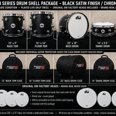 DW Design Series 6-Piece Drum Kit – $2,800+ Value – DW Snare, Pancake Drum & Gator Cases image 23