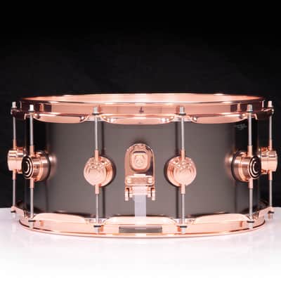 DW Collector's 6.5x14 Satin Black over Brass Snare - Copper Hardware image 2
