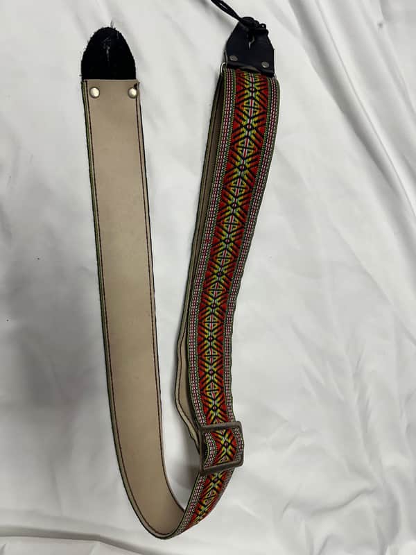 VINTAGE Retro Style Red, Yellow, Green, and Orange pattern 2" STRAP for GUITAR Cotton/Leather Metal Buckle image 1