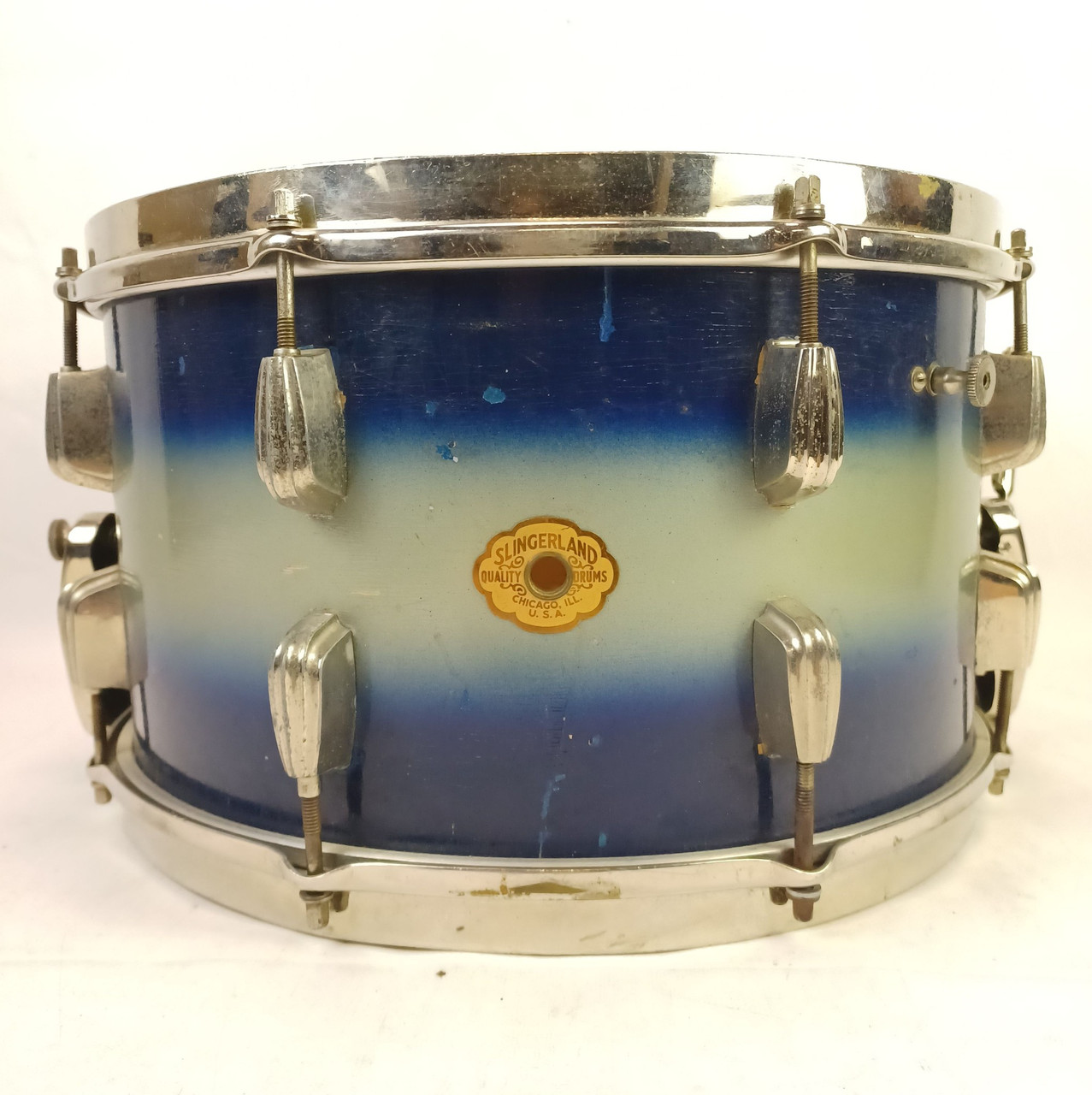 Slingerland #194 8x14"Super Gene Krupa Radio King Snare Drum Blue Silver Duco40s — main photograph