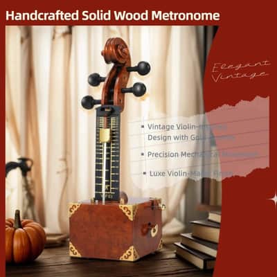 Handcrafted Solid Wood Mechanical Metronome - Violin Scroll Head Vintage Design image 3