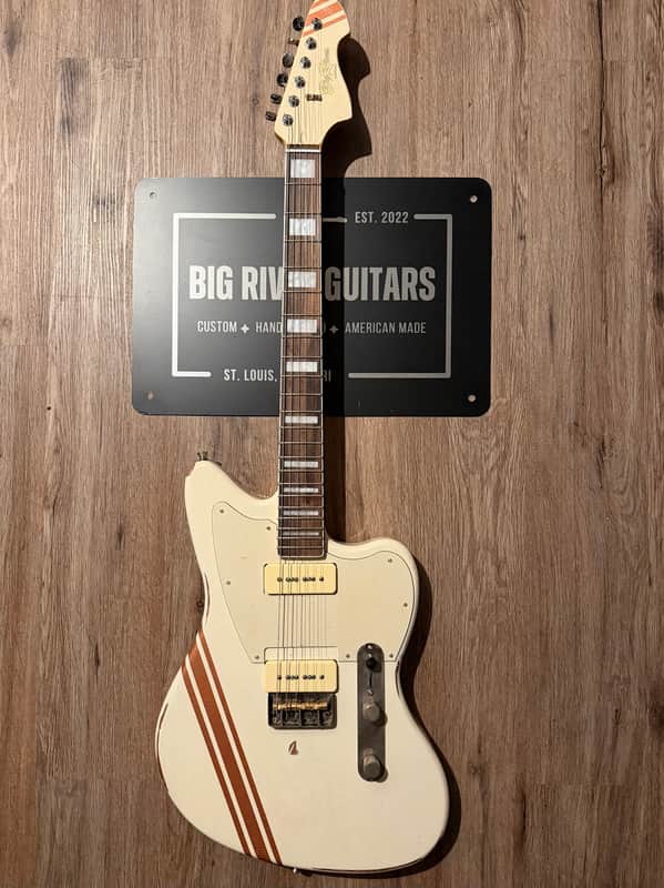 Big River “Jazzcaster” • Aged Vintage White over Met.Copper Nitro • Aged Maple/Rosewood/Binding/Blocks/Matching Headstock • A5P90 image 1