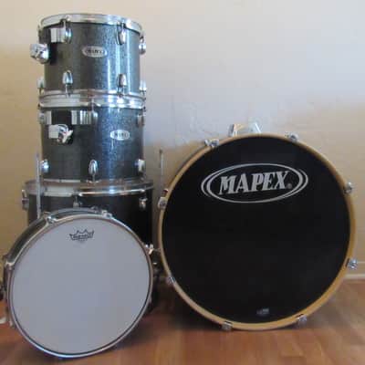 Mapex QR Series Five-Piece Full Drum Set in Black Sparkle Finish with Wooden Hoops & Rack Mounts image 1
