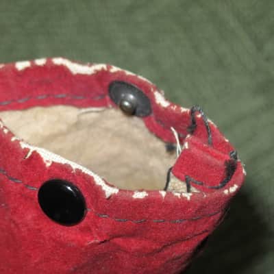 vintage Shure microphone pouch 1960s / 1970s - Outer areas: red thin velvet with black graphic / Inner areas: tan thin canvas (11 & 1/8" x 3") image 15