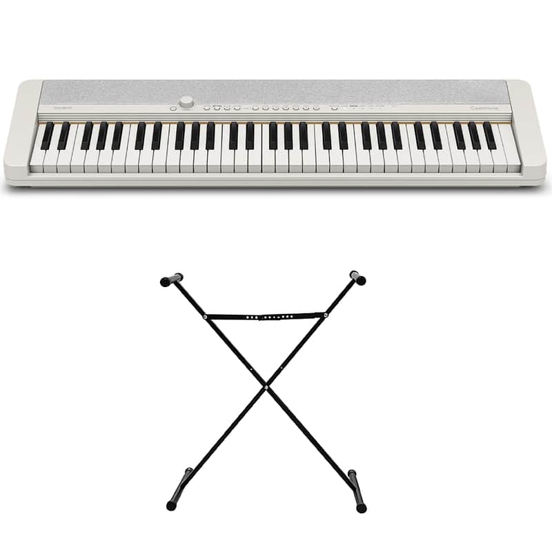 Casio CT-S1 61-Key Portable Keyboard, White w/ ARST Height Adjustable X-Style Keyboard Stand image 1